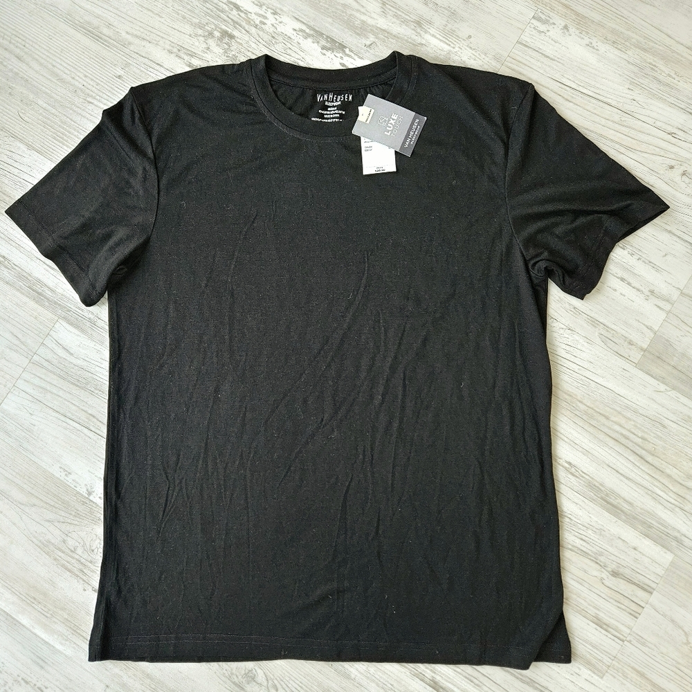 Van Heusen Sleep Tshirt, Crewneck, Short Sleeves, Black, Size Medium